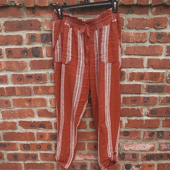 Rewash Pants - REWASH Striped Casual Pants - Rust and White